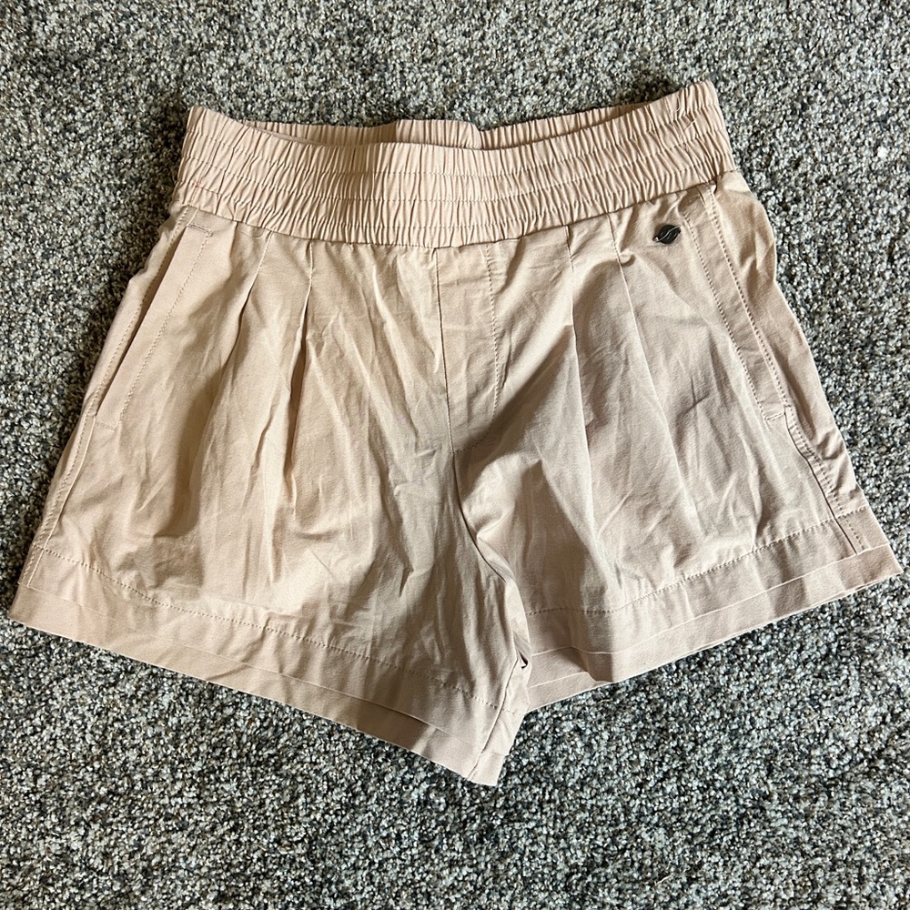 Calia High-Waist Tan Pleated Shorts